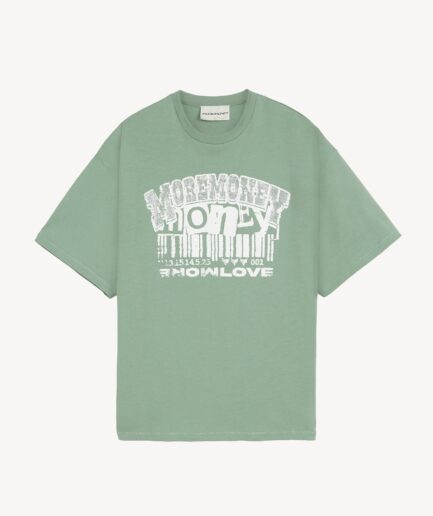 More Money Baseless Barcode Chrome Green Tee