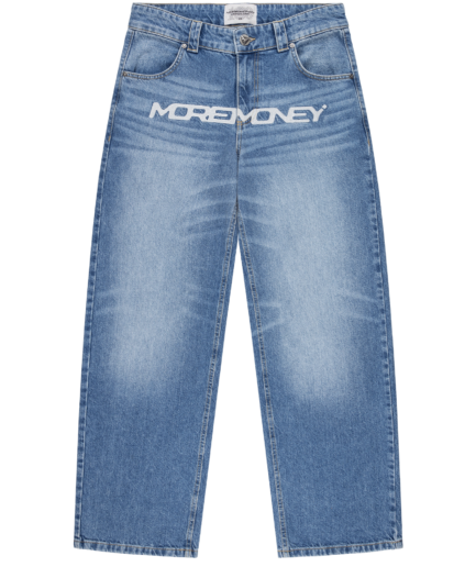 More Money Logo Baggy Denim Blue